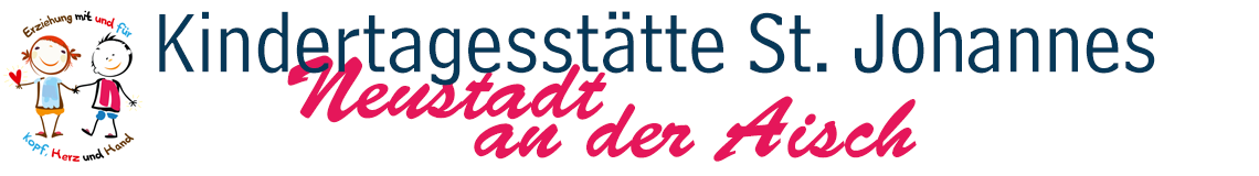 Logo und Schriftzug im kopf der Homepage der Kindertagesstätte St. Johannes Neustadt an der Aisch